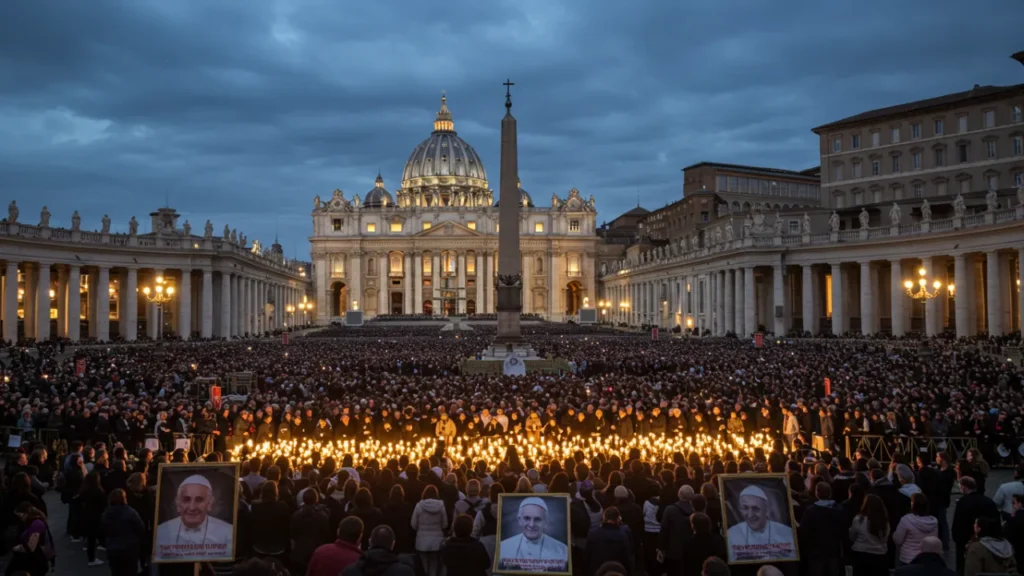 Papa Francisco sendo homenageado em sua despedida solene no Vaticano