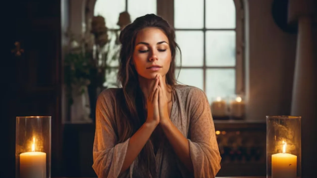 Mulher orando com a Bíblia ao nascer do sol - hábitos espirituais diários para se aproximar de Deus