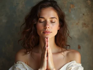mulher orando em silêncio buscando paz interior e alívio da ansiedade