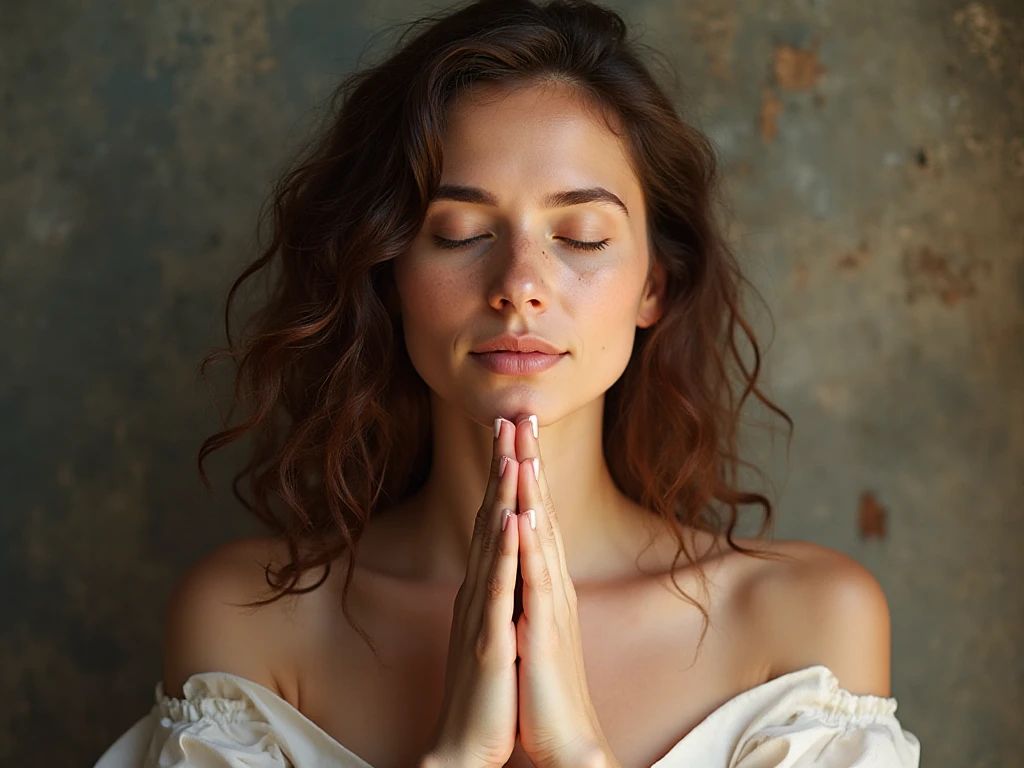 mulher orando em silêncio buscando paz interior e alívio da ansiedade