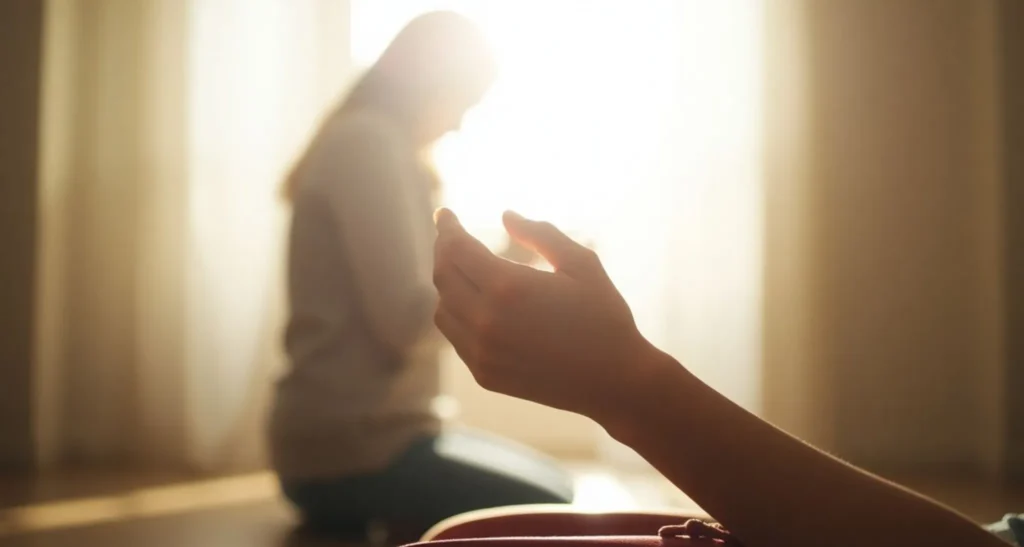 Pessoa orando com luz divina