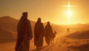 Dia de Reis com os Três Reis Magos seguindo a estrela para encontrar Jesus