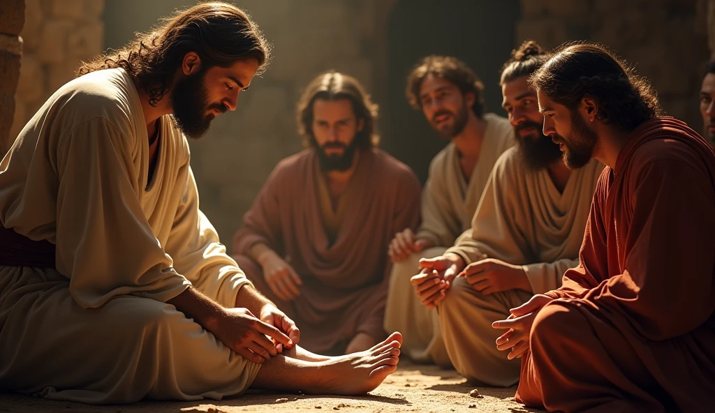 Jesus lavando os pés dos discípulos como exemplo máximo de serviço cristão