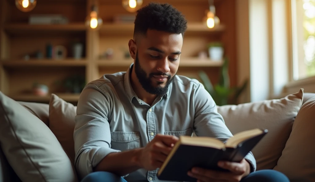 Homem de fé contemporâneo Bíblia tecnologia oração online comunidade espiritual crescimento digital tradicional