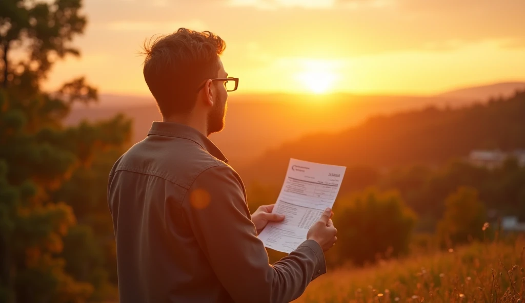 Pessoa encontrando paz financeira e propósito de vida refletindo sobre salários e contentamento