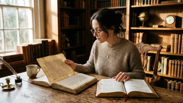 Pessoa estudando ensinamentos estoicos e cristãos sobre virtude e caráter