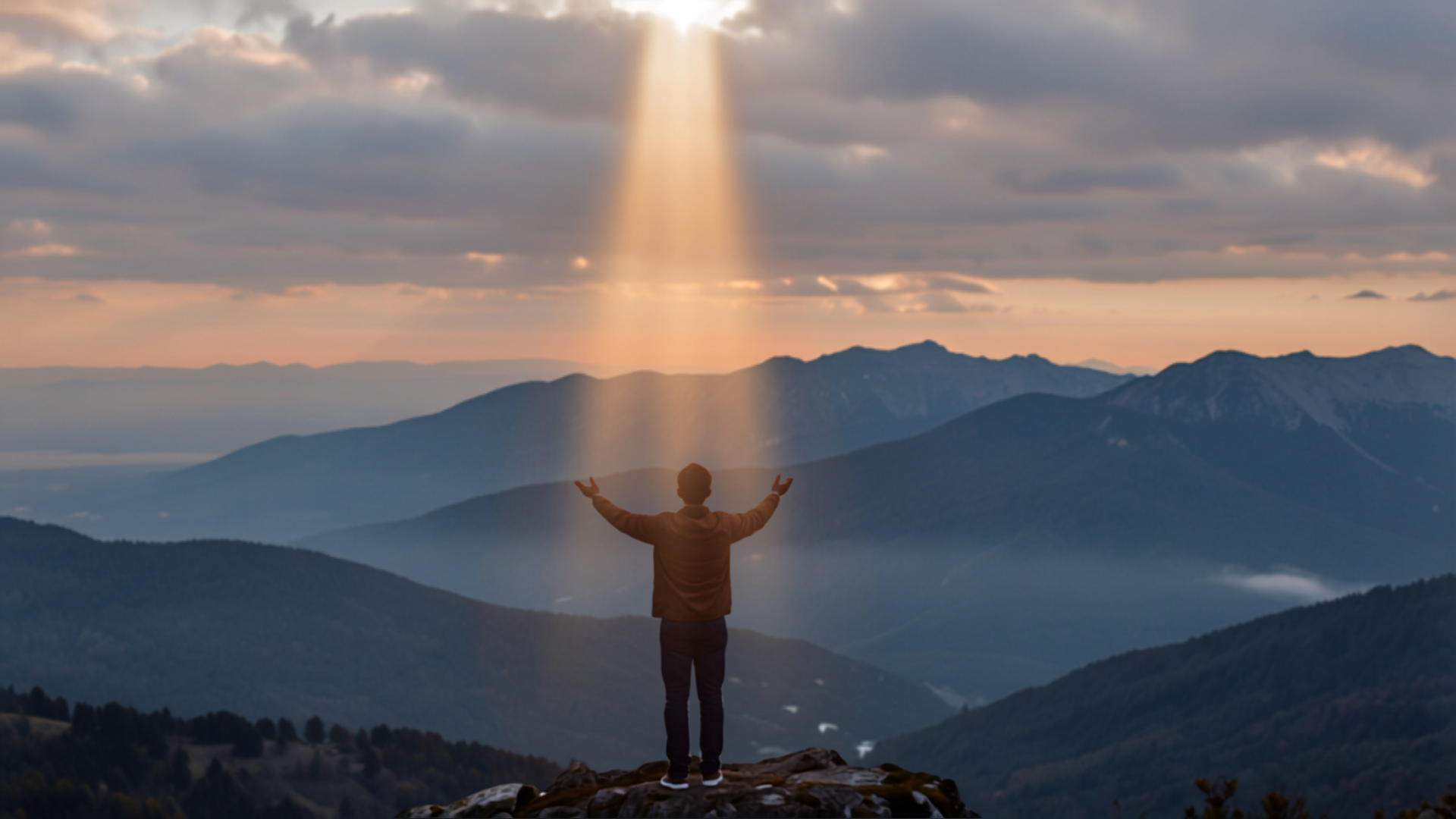 Deus Himália Saint Germain e a atitude de expectativa espiritual recebendo a luz