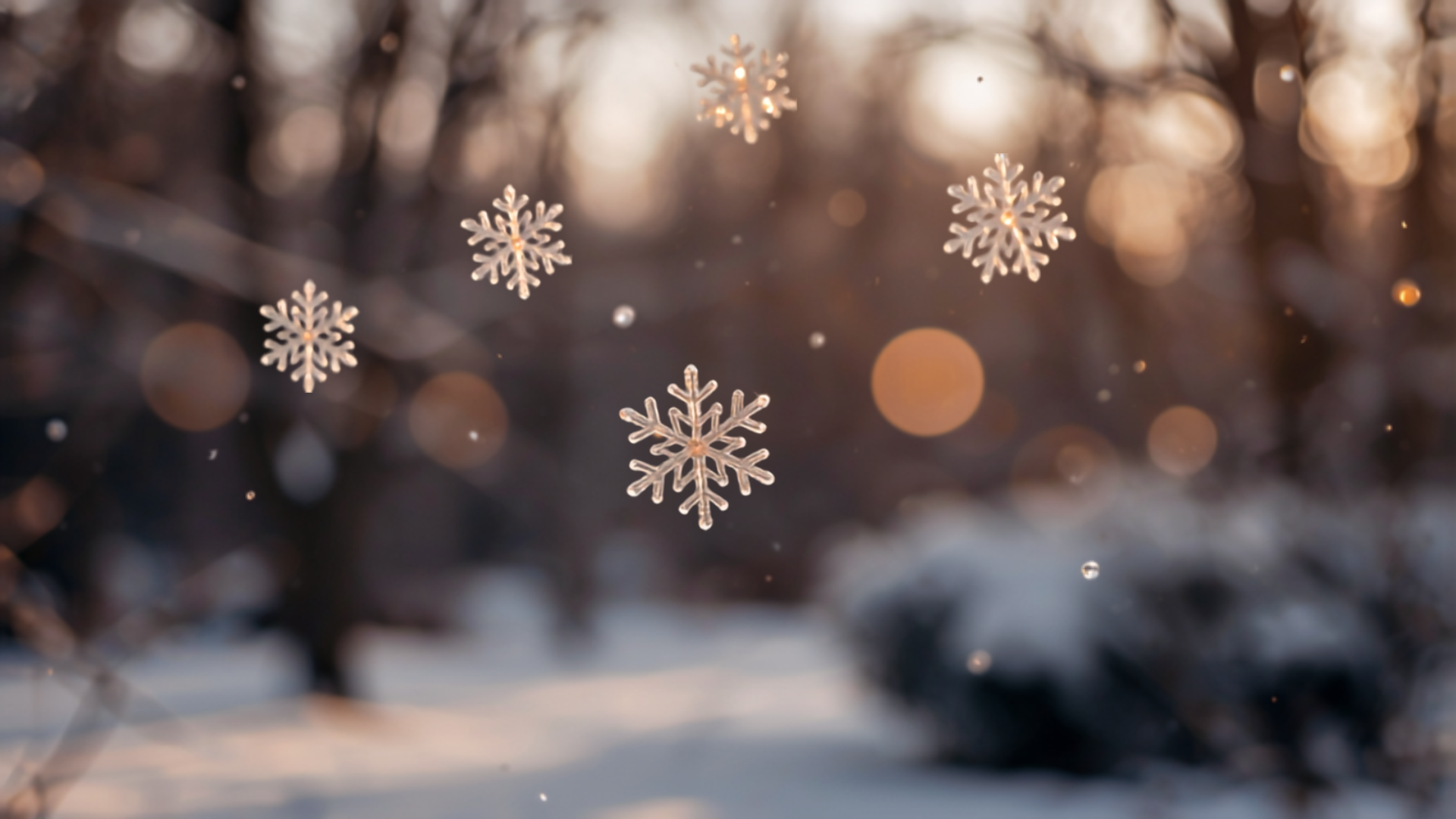 Neve dourada caindo suavemente em luz etérea, a Neve Dourada da Grande Presença