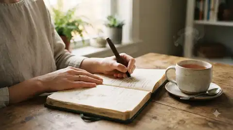 Maos escrevendo em um diario refletindo sobre a Sabedoria do Rei Salomao Proverbios 3